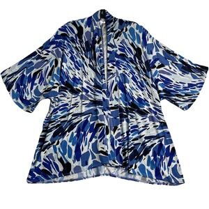 Chicos Travelers Open Cardigan 3 (XL) Blue Black Camo  Slinky Stretch